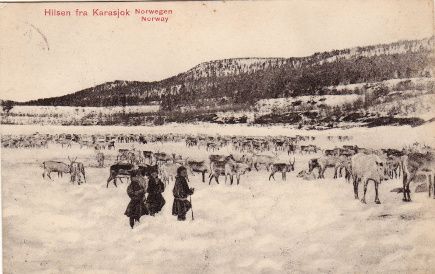Hilsen fra Karasjok. Norwegen Norway. Oscar Næss. Karasjok. Postgått 1911.